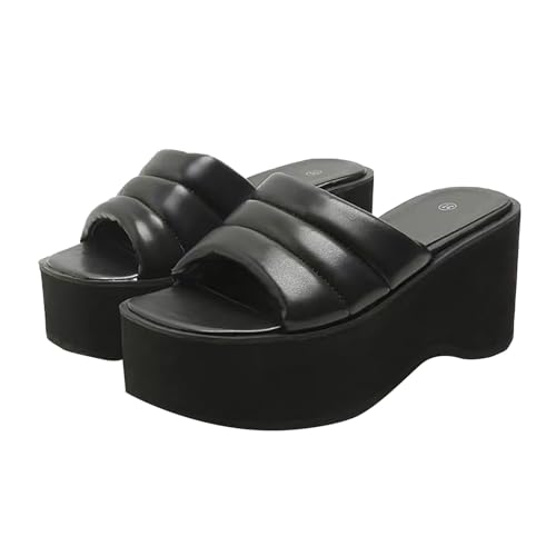 Vectry Sommer-Flip-Flops und Sandalen mit dicken Sohlen und schrägem Absatz für Damen Meer Schuhe Damen (Black, 38) von Vectry