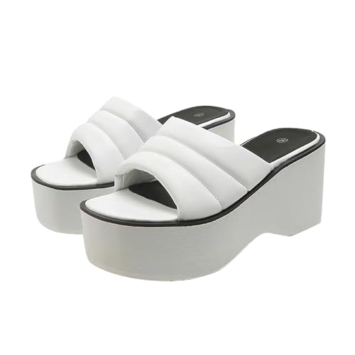 Vectry Sommer-Flip-Flops und Sandalen mit dicken Sohlen und schrägem Absatz für Damen Meer Schuhe Damen (White, 40) von Vectry