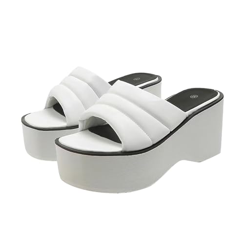 Vectry Sommer-Flip-Flops und Sandalen mit dicken Sohlen und schrägem Absatz für Damen Meer Schuhe Damen (White, 41) von Vectry