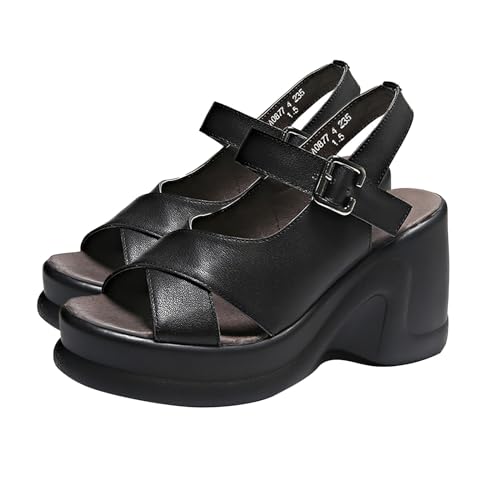 Vectry Sommer-Sandalen für Damen mit einfachem Slope-Absatz und dicker Sohle und hohem Absatz Schuhe Damen Sneaker Original (Black, 37) von Vectry