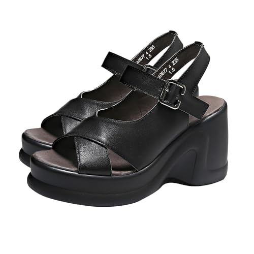 Vectry Sommer-Sandalen für Damen mit einfachem Slope-Absatz und dicker Sohle und hohem Absatz Schuhe Damen Sneaker Original (Black, 39) von Vectry