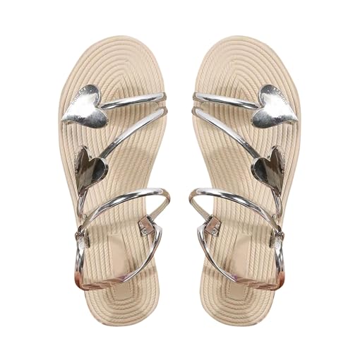 Vectry Sommer-Übergröße-Hausschuhe für Damen, One Word Love Strandsandalen Fersensporn Schuhe Damen (Silver, 37) von Vectry