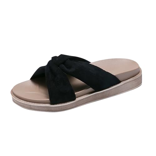 Vectry Sommer-koreanische Damen-Slipper mit offenem Zehenbereich, flachem Boden, Oberbekleidung, dicke Sohle, einzeilige Strandhausschuhe Schuhe Damen Elegant Modern (Black, 38) von Vectry