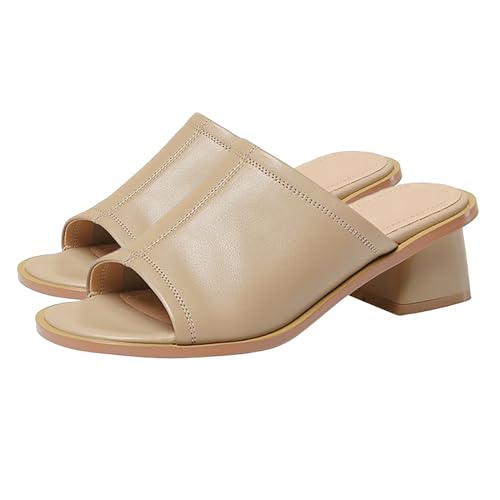 Vectry Sommerliche Damen-Sandalen mit dicken Absätzen und quadratischer Zehenpartie, Retro-Sandalen mit mittelhohen Absätzen Leichte Schuhe Damen Sneaker (Beige, 39) von Vectry