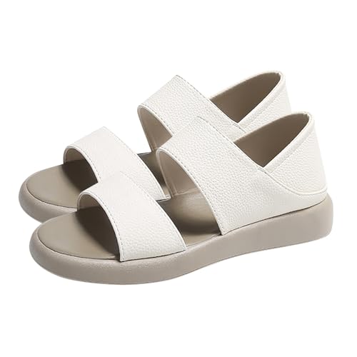 Vectry Sommersandalen für Damen, dicke Sohle, modisch, lässig, klassisch, PU, ​​rutschfest, Strandschuhe, Alltagssandalen (White, 35) von Vectry