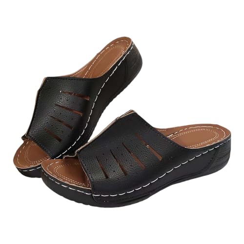 Vectry Weiblich 2024 Sommer Sandalen Freizeitneigung zu römischen Hausschuhen in Sommermutter Frauen -Hausschuhe Outdoor Pantoffeln Sandalen reine Farbe Nicht -Slip -Klassiker Mode (Black, 36) von Vectry