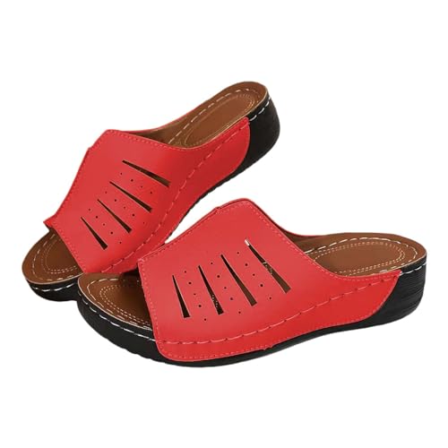 Vectry Weiblich 2024 Sommer Sandalen Freizeitneigung zu römischen Hausschuhen in Sommermutter Frauen -Hausschuhe Outdoor Pantoffeln Sandalen reine Farbe Nicht -Slip -Klassiker Mode (Red, 36) von Vectry