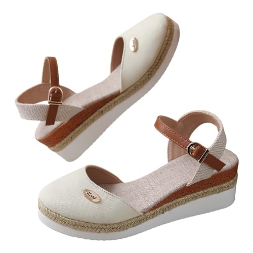 Vectry Weibliche lässige Sandalen an der Seite mit Schnallenhängen mit römischen Schuhen Sommermodische Frauen Sandalen Frauen wickeln ihre Zehenschuhe zurück. (Beige, 38) von Vectry