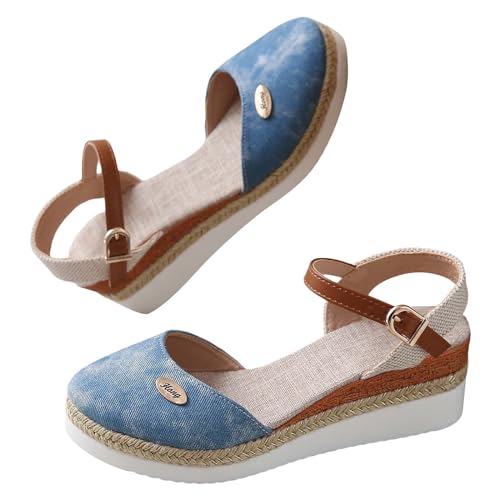 Vectry Weibliche lässige Sandalen an der Seite mit Schnallenhängen mit römischen Schuhen Sommermodische Frauen Sandalen Frauen wickeln ihre Zehenschuhe zurück. (Light Blue, 37) von Vectry