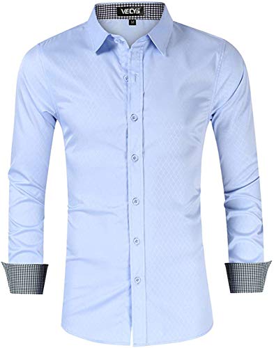 Vecys Herrenhemd aus Bambusfaser Bügelleichtes Slim Fit Hemd Business Casual Hemd Herrenhemd mit Langen Ärmeln und Schmaler Passform Stretch-Anti-Falten Hemd(Hellblau,M) von Vecys