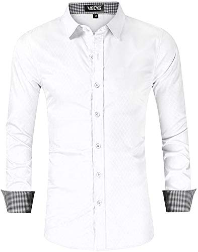 Vecys Herrenhemd aus Bambusfaser Bügelleichtes Slim Fit Hemd Business Casual Hemd Herrenhemd mit Langen Ärmeln und Schmaler Passform Stretch-Anti-Falten Hemd(Weiß,L) von Vecys