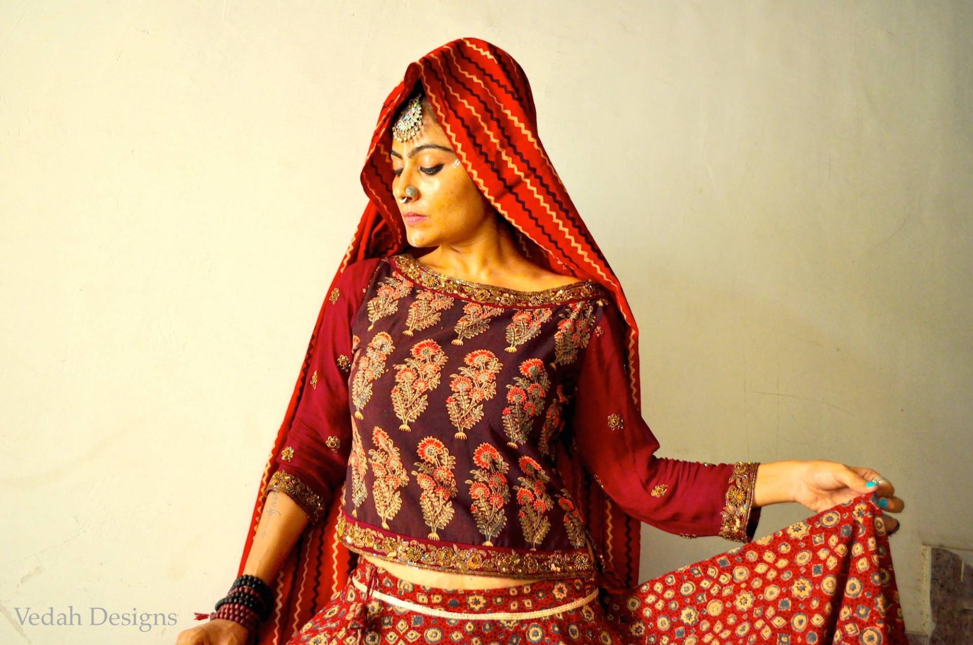 Wähle Stoff Aus Dem Shop Lehenga Choli Set in Block Print Baumwolle, Party Wear Kleid, Boho Baumwollkleid von VedahDesigns