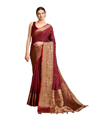 Vedant Vastram Damen Soft Litchi Silk Banarasi Silk Saree (Str-Aarita), Kastanienbraun, Einheitsgröße von Vedant Vastram