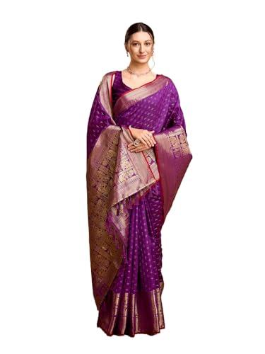 Vedant Vastram Damen Soft Litchi Silk Banarasi Silk Saree (Str-Aarita), Violett, Einheitsgröße von Vedant Vastram