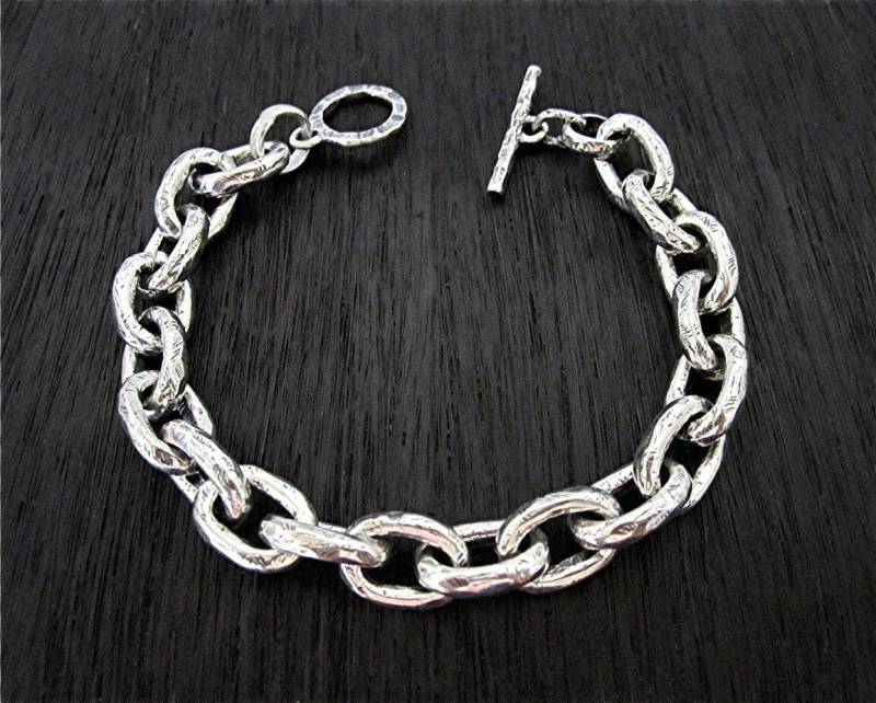 Rustikales Sterling Silber Oval Gliederarmband | N von VedeliDesigns