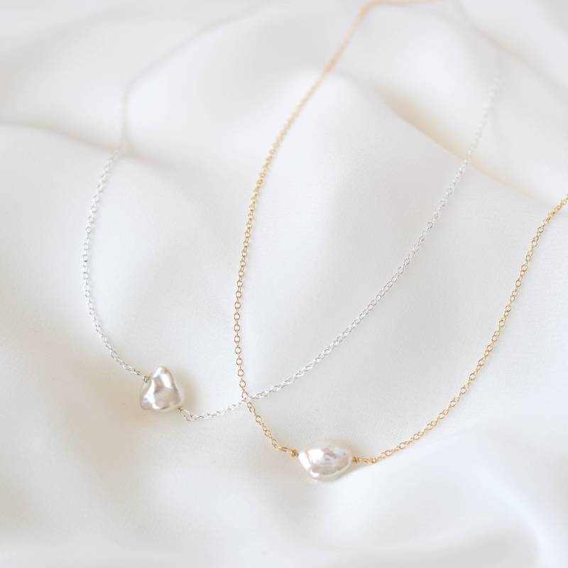 Einzelperlenkette - Einfache Perlenkette, Keshi Süßwasserperlenkette, Echte Perlenhalskette |Gfn00054 Einzelperlenkette - Einfache Perlenkette, Keshi Süßwasserperlenkette, Echte Perlenhalskette |Gfn00054 von Vedern