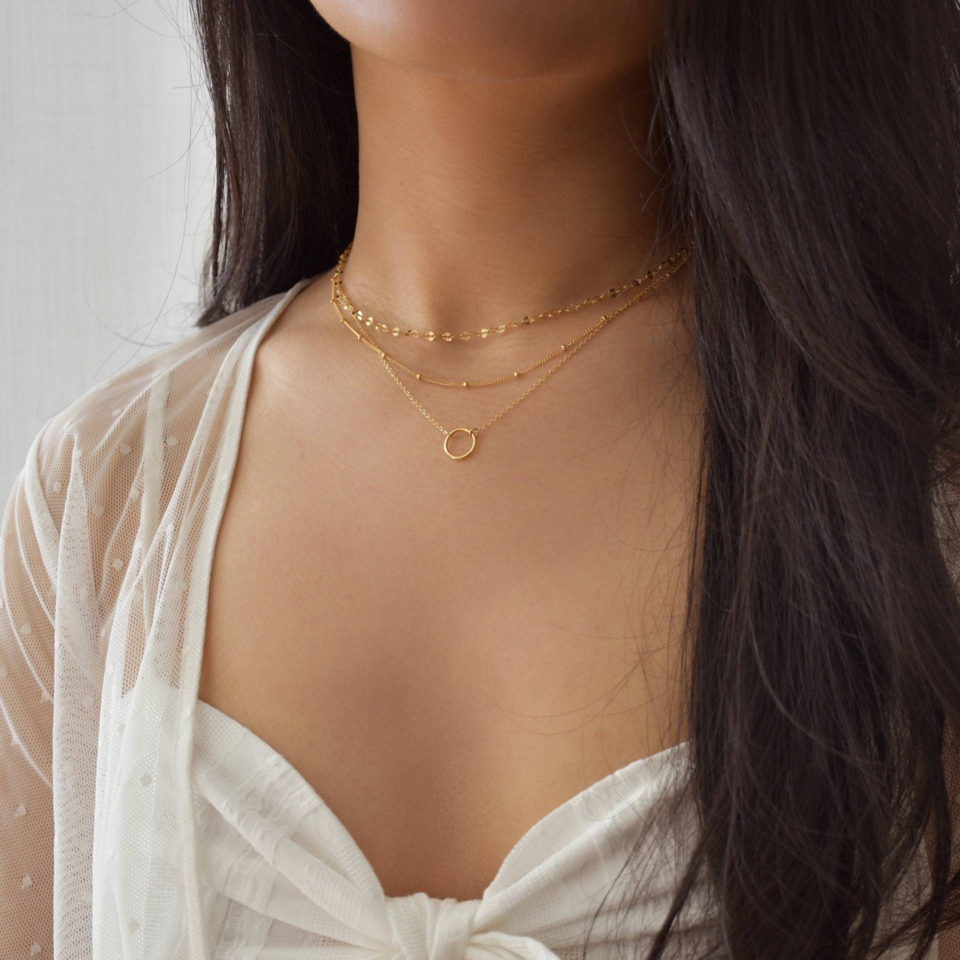 Layered Circle Necklace Set - Kreis Halskette, Anhänger, Gold Filled Gold Layering Halsketten, Halsketten | Gfn00005 von Vedern