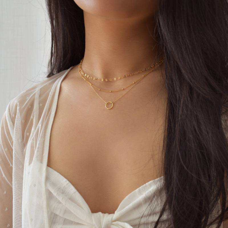 Layered Circle Necklace Set - Kreis Halskette, Anhänger, Gold Filled Gold Layering Halsketten, Halsketten | Gfn00005 von Vedern