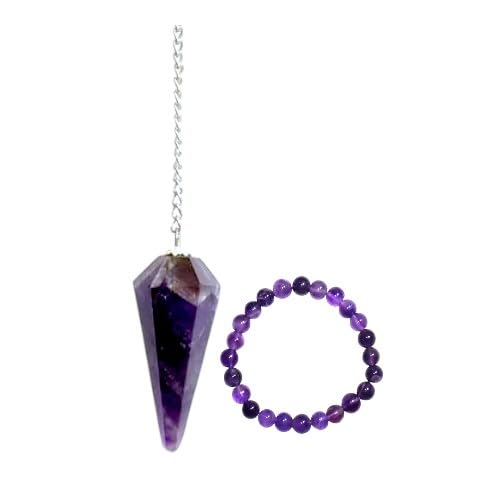 Vediknectar® Kristallarmband mit Reiki-Pendel Feng Shui Amethyst Heilstein handgefertigtes Armband Wünschelrutenpendel Kristallspitzen Glücksbringer Pendel Damenkette Hochzeitsgeschenke von Vediknectar