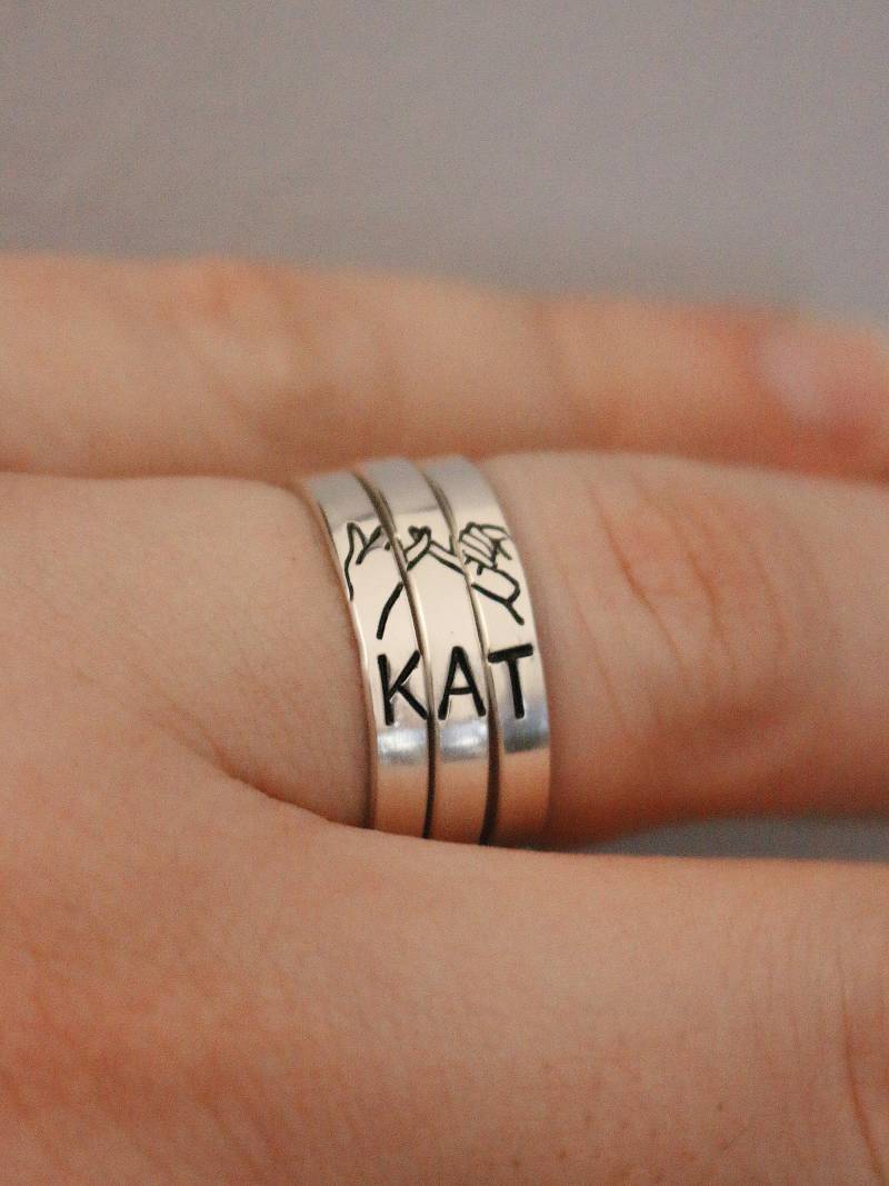 Bester Freund Ringe Für 3 | Benutzerdefinierte Initialen Pinky Swear Stapelring Set Versprechen Ring Beste Freundin Geburtstagsgeschenk Zierlicher von VeeaienDesigns