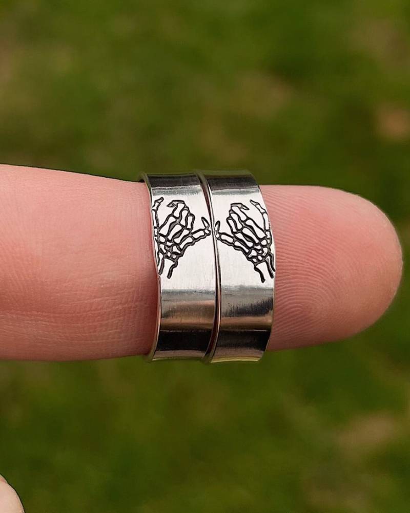 Passendes 2 Ring Doppel Skeleton Pinky Swear Stapelring Set | Beste Freundin Geburtstagsgeschenk Valentinstag Geschenk Zierliche Paare Ringe von VeeaienDesigns
