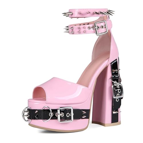 Veelau Meieer Damen Peeptoe High Heels Plateau Sandalen Blockabsatz mit Knöchelriemen Schnallen Pink 42 EU Veelau Meieer Damen Peeptoe High Heels Plateau Sandalen Blockabsatz mit Knöchelriemen Schnallen Pink 42 EU von Veelau Meieer
