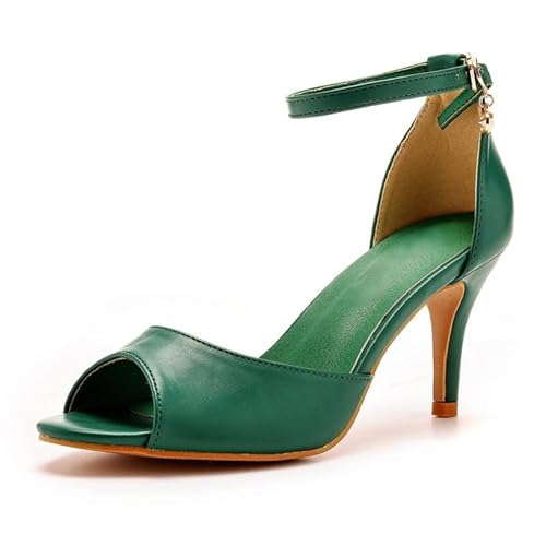 Veelau Meieer Damen Peeptoe Sandaletten Kitten Heel Sandalen mit Verstellbarer Knöchelriemen und Strassanhänger Grün 45 EU Veelau Meieer Damen Peeptoe Sandaletten Kitten Heel Sandalen mit Verstellbarer Knöchelriemen und Strassanhänger Grün 45 EU von Veelau Meieer