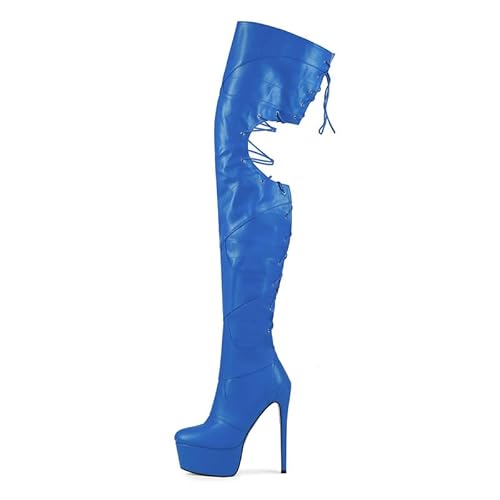 Veelau Meieer Damen Plateau Stiefel Overknee Boots Stiletto High Heels mit Schnürung Reißverschluss Blau 47 EU Veelau Meieer Damen Plateau Stiefel Overknee Boots Stiletto High Heels mit Schnürung Reißverschluss Blau 47 EU von Veelau Meieer