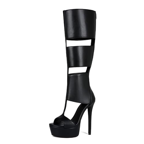 Veelau Meieer Damen Plateau Stiletto Stiefel Sommer Boots Kniehohe Schaftsandalen Reißverschluss T-Riemen High Heels Schwarz 40 EU Veelau Meieer Damen Plateau Stiletto Stiefel Sommer Boots Kniehohe Schaftsandalen Reißverschluss T-Riemen High Heels Schwarz 40 EU von Veelau Meieer