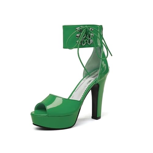 Veelau Meieer Damen Plateausandalen mit Runder Peeptoe Lack High Heels mit Blockabsatz D-Ring Knöchelriemen Grün 40 EU Veelau Meieer Damen Plateausandalen mit Runder Peeptoe Lack High Heels mit Blockabsatz D-Ring Knöchelriemen Grün 40 EU von Veelau Meieer