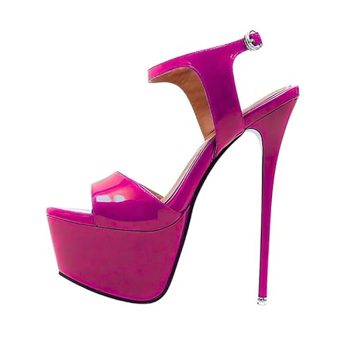 Veelau Meieer Damen Sky High Heels Lackleder Plateau Stiletto Sandaletten mit Slingback Verstellbarer Knöchelschnalle Pink 44 EU Veelau Meieer Damen Sky High Heels Lackleder Plateau Stiletto Sandaletten mit Slingback Verstellbarer Knöchelschnalle Pink 44 EU von Veelau Meieer