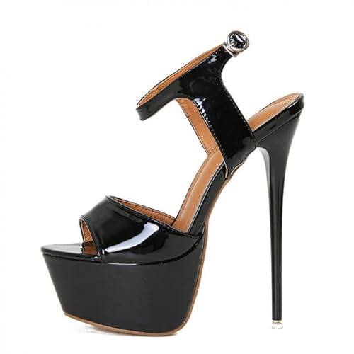 Veelau Meieer Damen Sky High Heels Lackleder Plateau Stiletto Sandaletten mit Slingback Verstellbarer Knöchelschnalle Schwarz 46 EU Veelau Meieer Damen Sky High Heels Lackleder Plateau Stiletto Sandaletten mit Slingback Verstellbarer Knöchelschnalle Schwarz 46 EU von Veelau Meieer