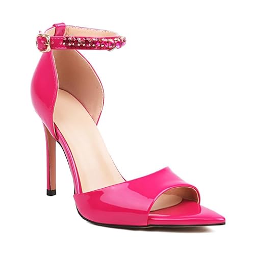 Veelau Meieer Damen Spitze High Heels Pumps Peeptoe Stiletto Sandalen mit Strassverzierung Pink 38 EU von Veelau Meieer