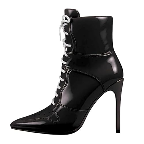 Veelau Meieer Damen Spitze Stiefeletten Stiletto Schnürstiefeletten Sportliche High Heels Schwarz 35 EU von Veelau Meieer