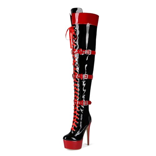 Veelau Meieer Damen Stiefel Plattform Stiletto Schnürstiefel Punk Motorrad Overknees Lackstiefel Schenkelhoch Schwarz 41 EU Veelau Meieer Damen Stiefel Plattform Stiletto Schnürstiefel Punk Motorrad Overknees Lackstiefel Schenkelhoch Schwarz 41 EU von Veelau Meieer
