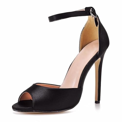 Veelau Meieer Damen Stiletto High Heel Sandaletten mit Peeptoe Riemchensandalen mit Schnalle Schwarz 45 EU Veelau Meieer Damen Stiletto High Heel Sandaletten mit Peeptoe Riemchensandalen mit Schnalle Schwarz 45 EU von Veelau Meieer