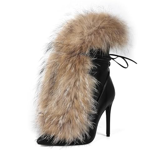 Veelau Meieer Damen Stiletto Stiefeletten Spitze High Heels Boots mit Faux Fur und Schnürung Schwarz 39 EU Veelau Meieer Damen Stiletto Stiefeletten Spitze High Heels Boots mit Faux Fur und Schnürung Schwarz 39 EU von Veelau Meieer