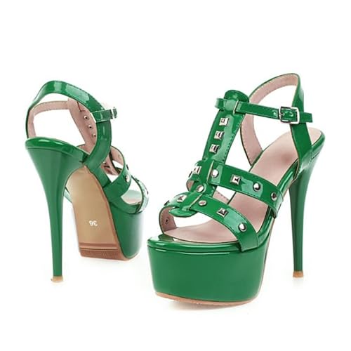 Veelau Meieer Riemchensandalen für Damen Plateau Stiletto Absatz Sandalen mit Schnalle Slingback High Heels Grün 35 EU von Veelau Meieer