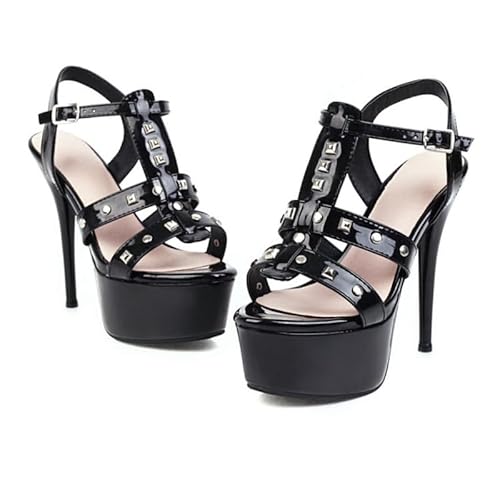 Veelau Meieer Riemchensandalen für Damen Plateau Stiletto Absatz Sandalen mit Schnalle Slingback High Heels Schwarz 44 EU von Veelau Meieer