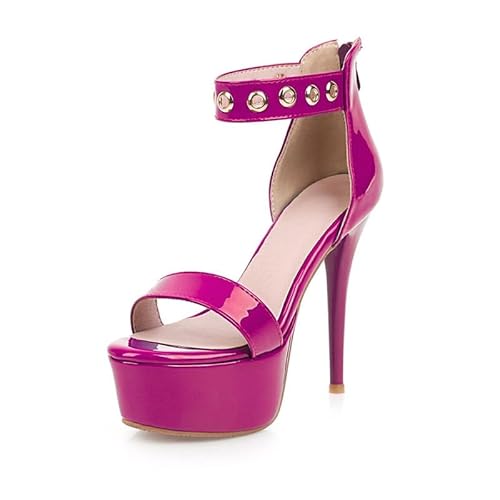Veelau Meieer Stiletto High Heels Sandalen Plateau Sandaletten mit Knöchelriemen und Reißverschluss Pink 42 EU von Veelau Meieer