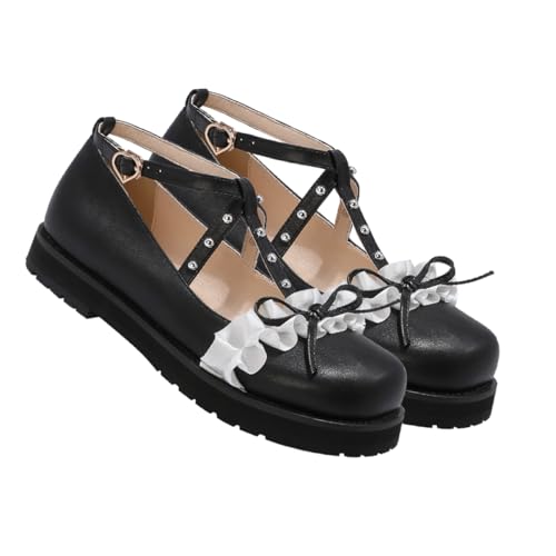 Veemoon 1 Paar Damen Schuhe mit Schleife Lolita Lace Schuhe für Cosplay und Alltag rutschfeste Sohle und Robust Passend zu Jeans Shorts und Röcken Schwarz Veemoon 1 Paar Damen Schuhe mit Schleife Lolita Lace Schuhe für Cosplay und Alltag rutschfeste Sohle und Robust Passend zu Jeans Shorts und Röcken Schwarz von Veemoon