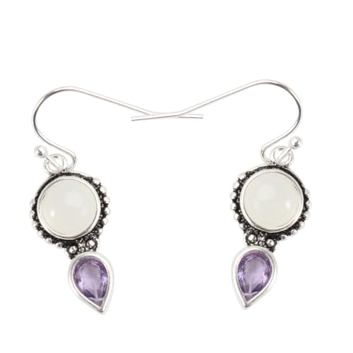 Veemoon 1 Paar Handgemachte Kristallohrringe Retro Mondstein Ohrschmuck Extravaganter Ohrschmuck im Birnenformat Platinierter Silberlegierung für Partys Veemoon 1 Paar Handgemachte Kristallohrringe Retro Mondstein Ohrschmuck Extravaganter Ohrschmuck im Birnenformat Platinierter Silberlegierung für Partys von Veemoon