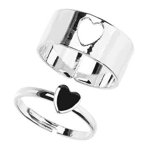 Veemoon 1 Paar Herzring für Verstellbar Stilvoller Finger Ring für Frauen Modisches Design Perfektes für Ehefrau Silbernes Herzmotiv Elegant von Veemoon