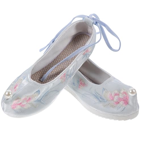 Veemoon Bestickte Hanfu Stoffschuhe für Damen mit Verstecktem Keilabsatz Chinesische Hausschuhe Leichte Retro Schuhe im Asiatischen Stil von Veemoon