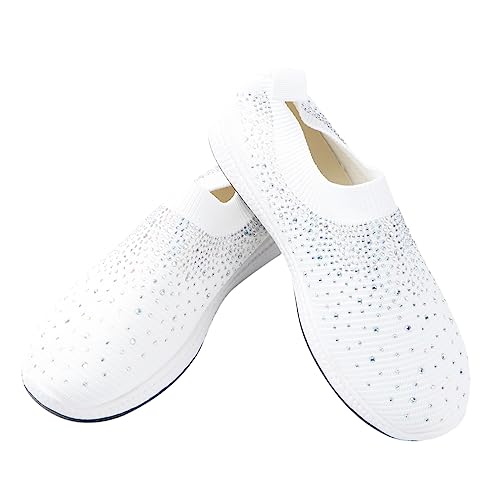 Veemoon 1 Paar Sport-Sneaker Lauflernschuhe weibliche Strass-Turnschuhe auf Turnschuhen Wanderschuhe Damenschuhe Barfußschuhe Turnschuhe Laufen Mesh-Laufschuhe Weiß von Veemoon