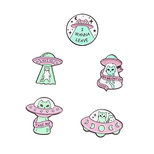 Veemoon 5stücke Emaille Anstecknadel Astronaut Katze Brosche Button Pin Für Jeans Rocktaille Gürtel Abzeichen Rucksack Revers Brosche Space Cat Anstecknadel von Veemoon