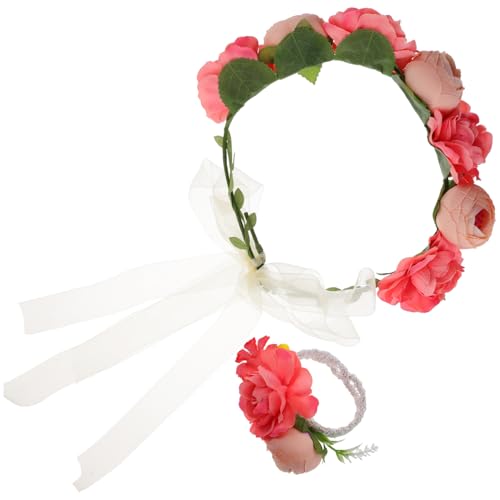 Veemoon 1 Satz Blumenkranz Set für Hochzeiten Haarband Handgelenk Band für Damen für Hochzeit Partys Feste Kopfbedeckung für Braut Brautjungfern von Veemoon