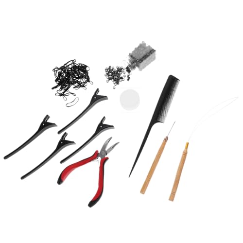 Veemoon 1 Satz Haarverlängerungswerkzeugen Teiliges Zubehör für Haarverlängerungen Einschließlich Haarschmuckperlen Faden und Häkelnadel Geeignet für Friseure und DIY Zufällige Farbe von Veemoon
