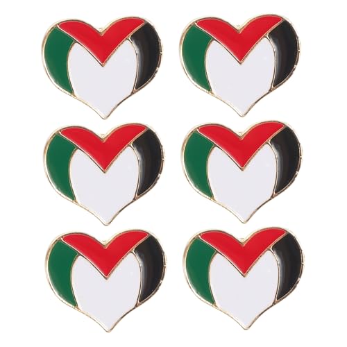 Veemoon 1 Satz Palästina Herzform Broschen Metallabzeichen Mit Palästinensischer Flagge Für Kleidung Rucksäcke Und Accessoires Patriotische Pins Für 6 Stück von Veemoon