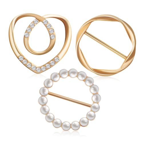 Veemoon 1 Satz Schalring Teilig Goldfarbene Schmuck Clips Mit Herz Rhinestone Perlen Und Design Stabile Legierung Modische Schal Und Hemd Ecken Clips Für Damen Einfach Anzubringen 3 Stück von Veemoon